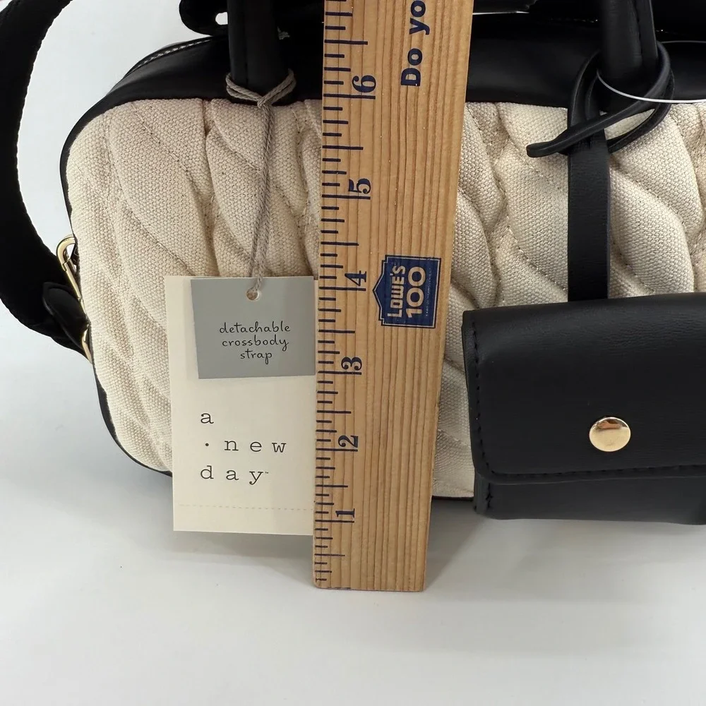 A New Day East West Satchel Handbag‎ Quilted Detachable Crossbody Strap Beige